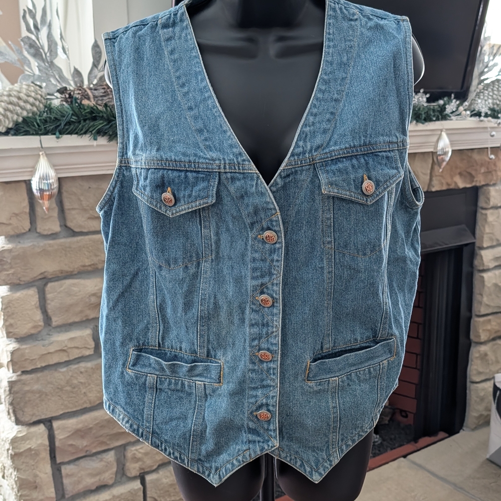 Vintage Bill Blass Blue Denim Button Down Vest